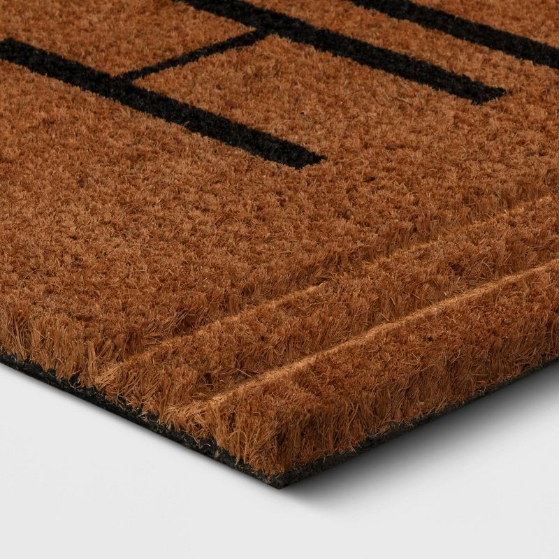 slide 3 of 4, 1'6"x2'6" 'Hello' Stripe Border Coir Doormat Natural - Threshold™: Outdoor Welcome Mat, Rectangle, Medium Pile, 1 ct
