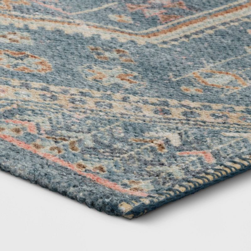 slide 3 of 4, 2'3"x3'9" Washable Persian Style Medallion Accent Rug Blue - Threshold™: Traditional Flat Pile, Machine Washable, 1 ct