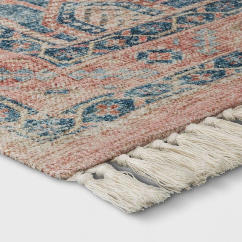 slide 3 of 4, 5'x7' Washable Fringed Medallion Area Rug Rust - Threshold™, 1 ct