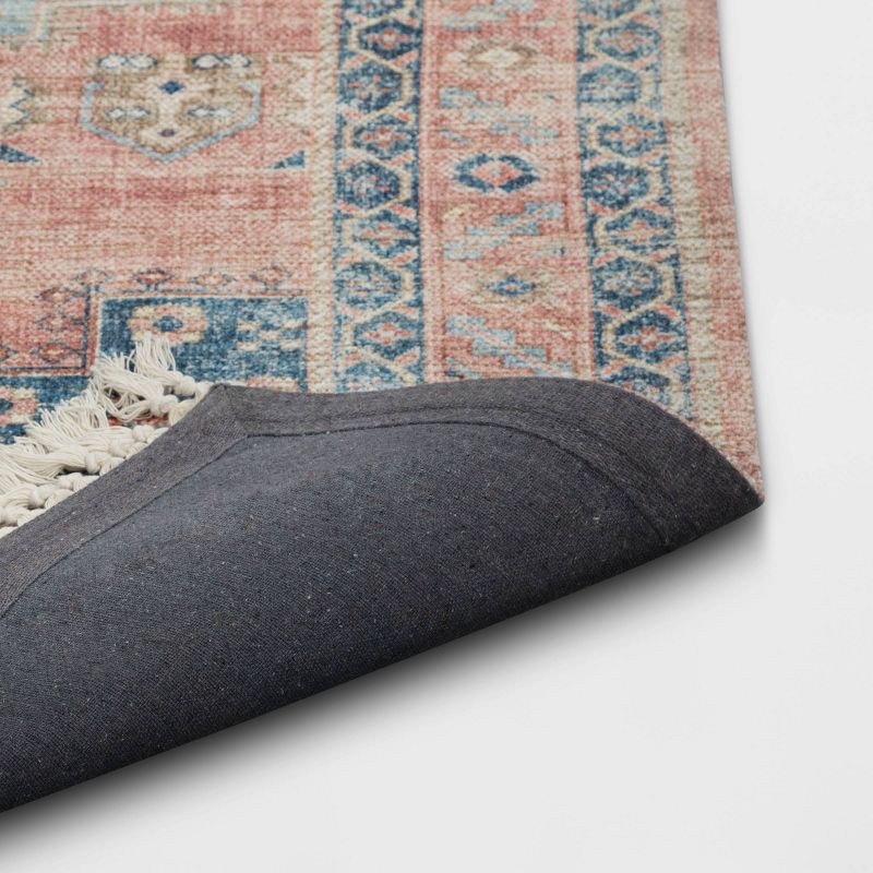 slide 4 of 4, 5'x7' Washable Fringed Medallion Area Rug Rust - Threshold™, 1 ct