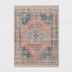 5&#x27;x7&#x27; Washable Fringed Medallion Area Rug Rust - Threshold™