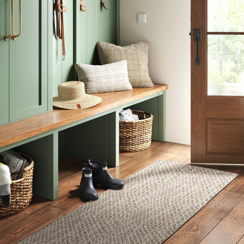 slide 2 of 4, 2'x7' Washable Weave Herringbone Runner Rug Cream - Threshold™, 1 ct