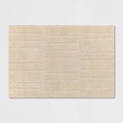 2'6"x3'8" Washable Uneven Blocks Accent Rug Tan - Threshold™: Geometric, Fade & Stain-Resistant, Indoor, Medium Pile