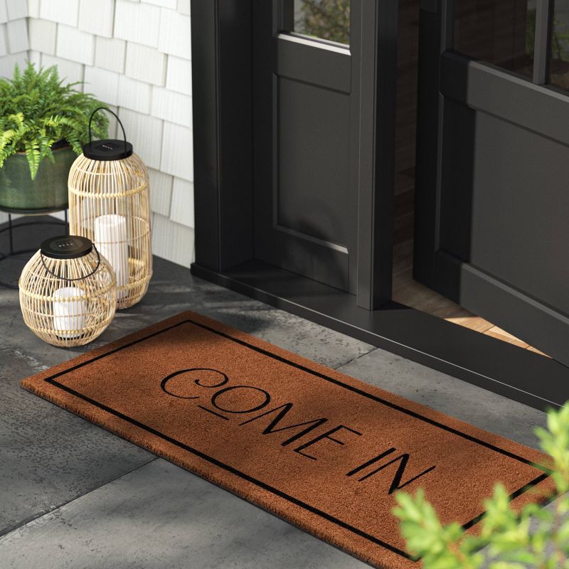 slide 2 of 4, 1'8"x4' 'Come In' Coir Doormat Natural - Threshold™: Outdoor Welcome Mat, Front Door, Medium Pile, Rectangle, 1 ct