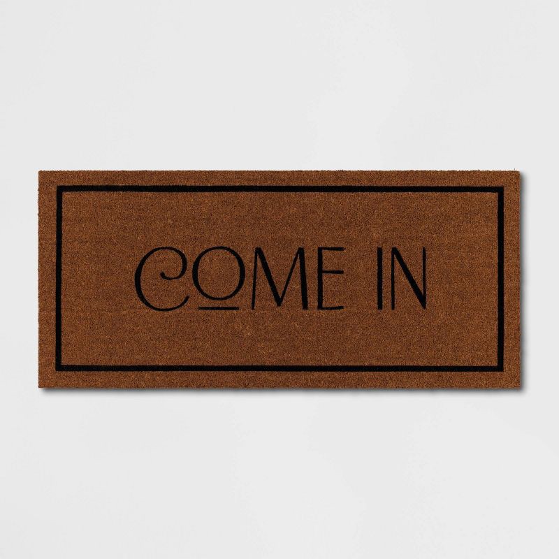 slide 1 of 4, 1'8"x4' 'Come In' Coir Doormat Natural - Threshold™: Outdoor Welcome Mat, Front Door, Medium Pile, Rectangle, 1 ct