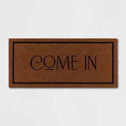 1'8"x4' 'Come In' Coir Doormat Natural - Threshold™: Outdoor Welcome Mat, Front Door, Medium Pile, Rectangle