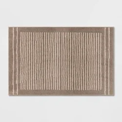 2'6"x4' Washable Knitted Stripe Accent Rug Tan - Threshold™: Indoor Low Pile Rectangle, Machine Washable