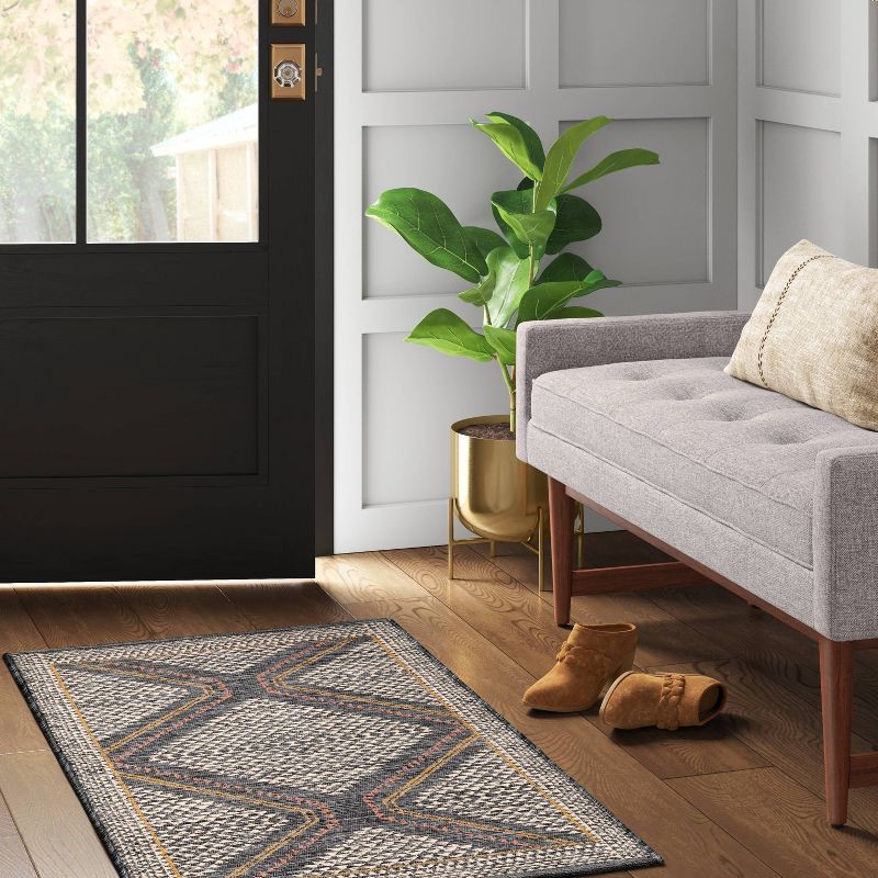 slide 2 of 4, 2'3"x3'9" Washable Tapestry Accent Rug Gray - Threshold™: Traditional Diamond Pattern, Machine Washable, Indoor Use, 1 ct