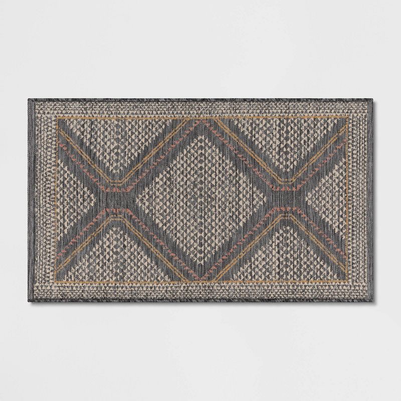 slide 1 of 4, 2'3"x3'9" Washable Tapestry Accent Rug Gray - Threshold™: Traditional Diamond Pattern, Machine Washable, Indoor Use, 1 ct