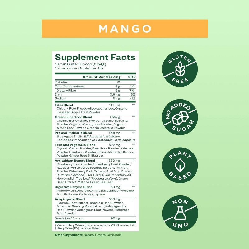 slide 4 of 6, BLOOM NUTRITION Greens and Superfoods Powder - Mango - 5oz/25ct, 5 oz, 25 ct