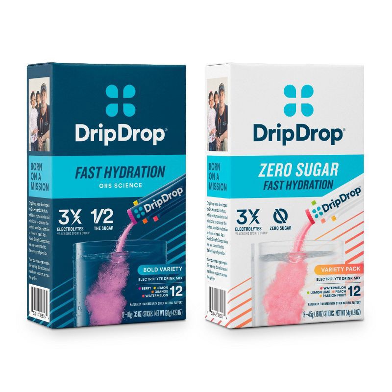 slide 7 of 9, DripDrop Hydration Vegan Electrolyte Powder - Bold Classics Variety Pack - 36oz/12ct, 12 ct; 36 oz