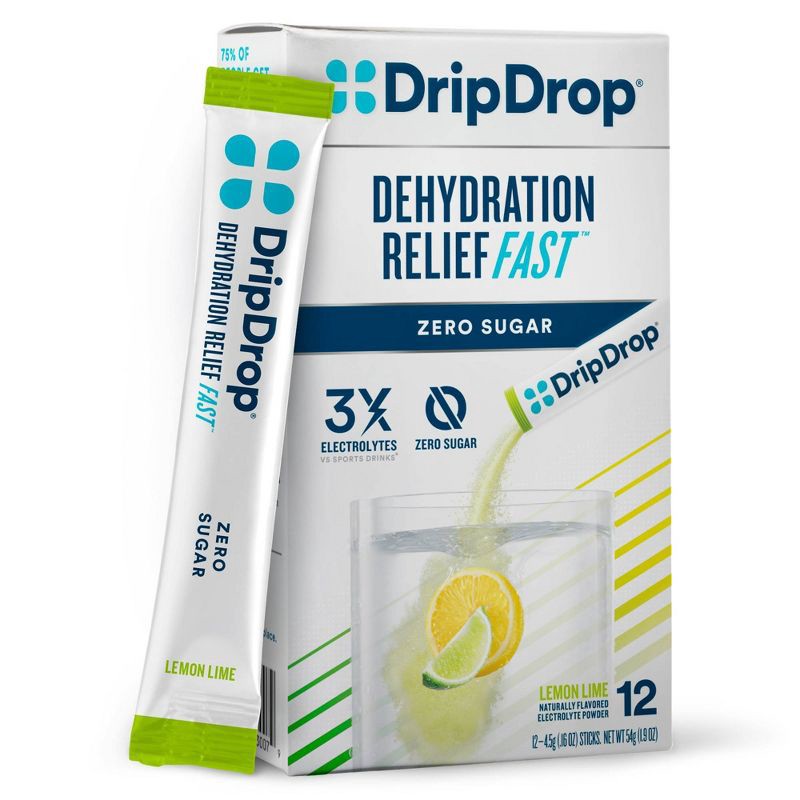 slide 2 of 7, DripDrop Hydration Vegan Zero Sugar Electrolyte Powder - Lemon Lime - 1.9oz/12ct, 12 ct