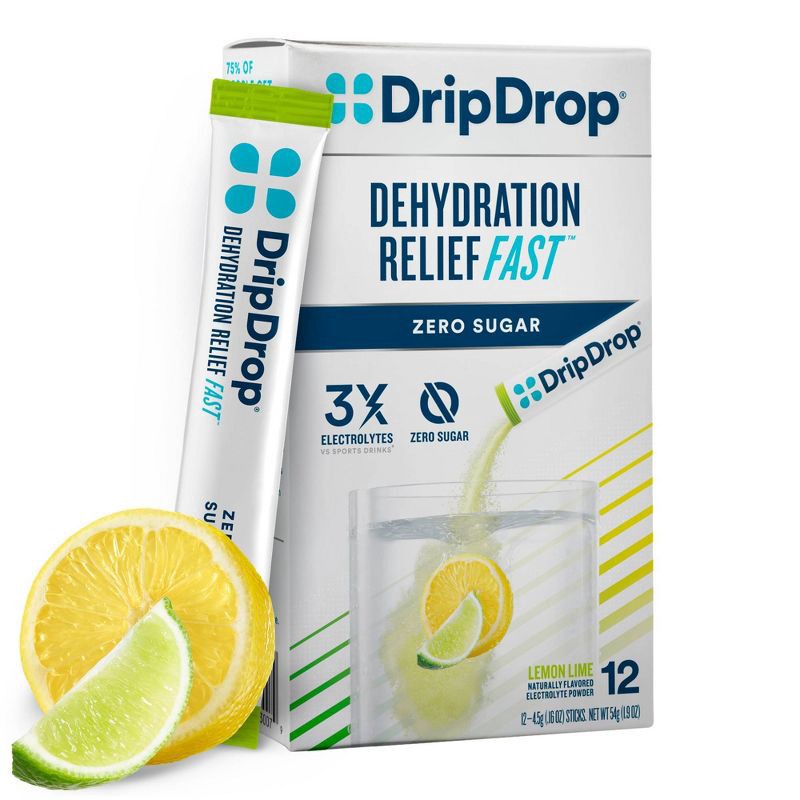 slide 1 of 7, DripDrop Hydration Vegan Zero Sugar Electrolyte Powder - Lemon Lime - 1.9oz/12ct, 12 ct