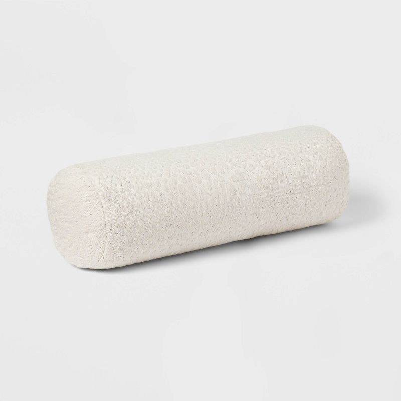 slide 3 of 4, 8"x22" Luxe Jacquard Leopard Round Decorative Pillow Ivory - Threshold™: Cylinder Shape, Indoor Polyester Bolster, 1 ct