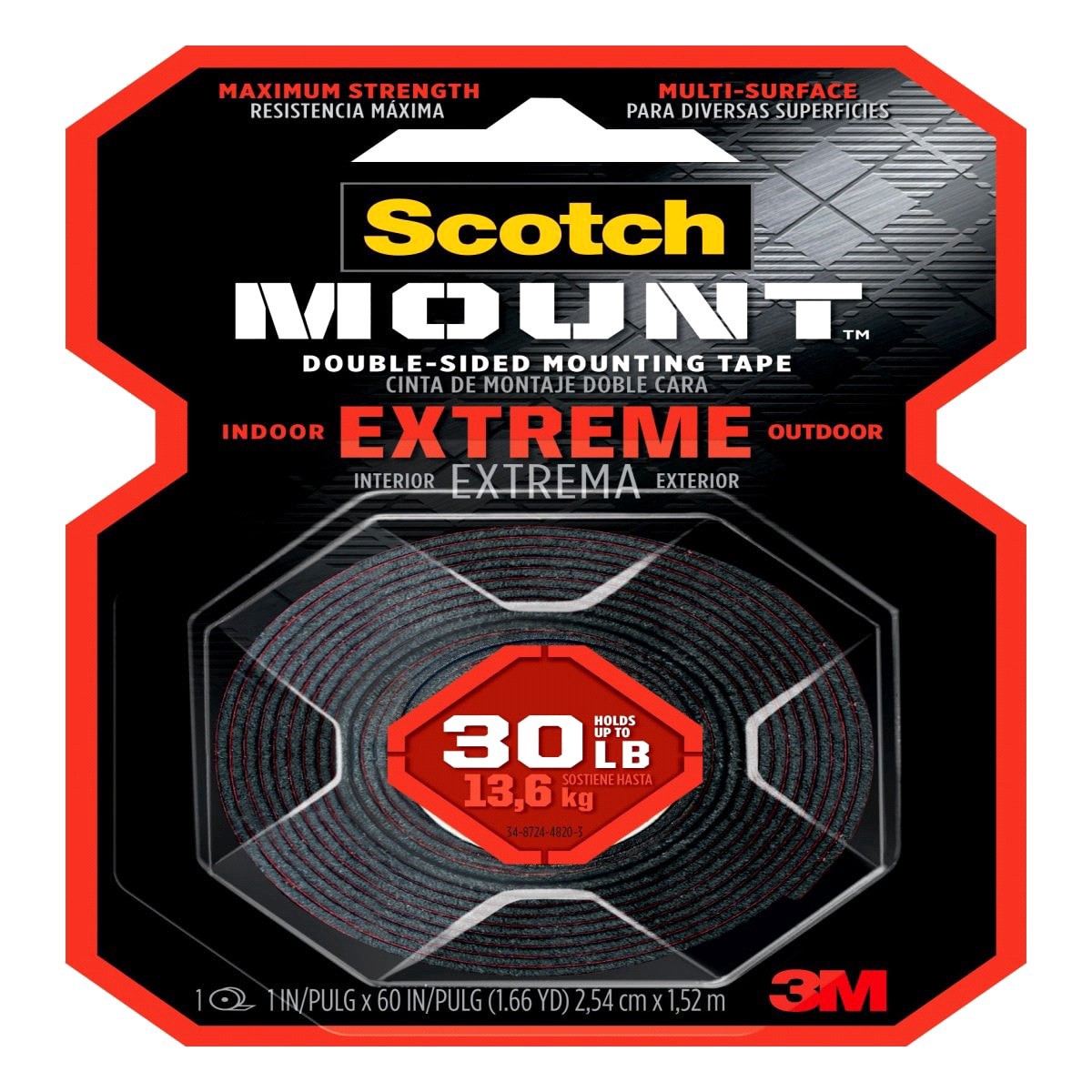 slide 1 of 2, Scotch Mount Extreme Double-Sided Mounting Tape, 1 in x 60 in