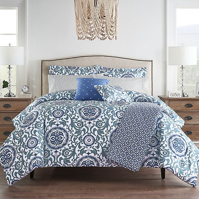 slide 1 of 5, Waverly Medallion Full Comforter Set - Blue, 10 ct