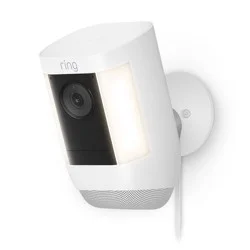 Ring Spotlight Cam Pro Plug-In 2K Video LED Lights Dual-Band WiFi and 3D Motion Detection - White: Security Camera, Motion Activated, Night Vision