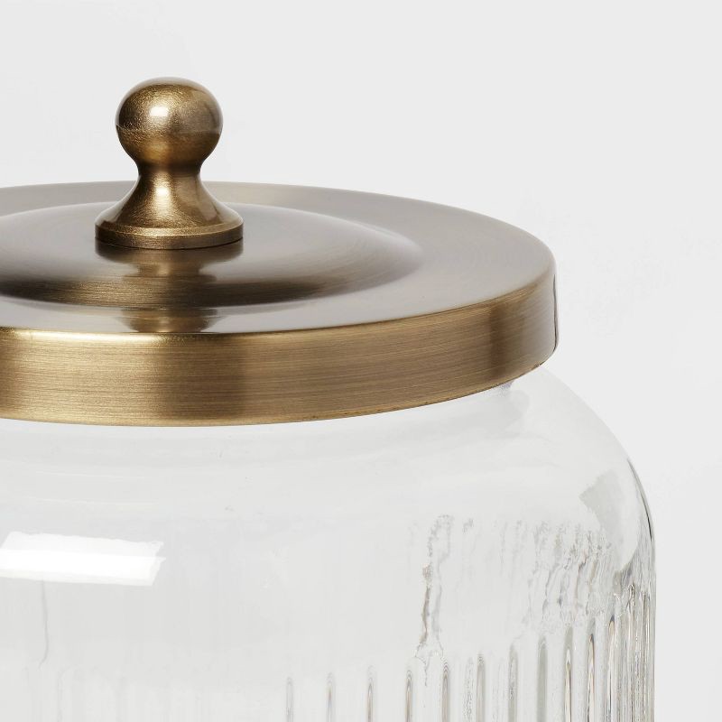 slide 4 of 4, Medium Glass Bath Canister Brass - Threshold™: Elegant Storage Jar with Lid for Bathroom Organization, 43.9oz Capacity, 43.9 oz