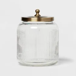 Medium Glass Bath Canister Brass - Threshold™: Elegant Storage Jar with Lid for Bathroom Organization, 43.9oz Capacity