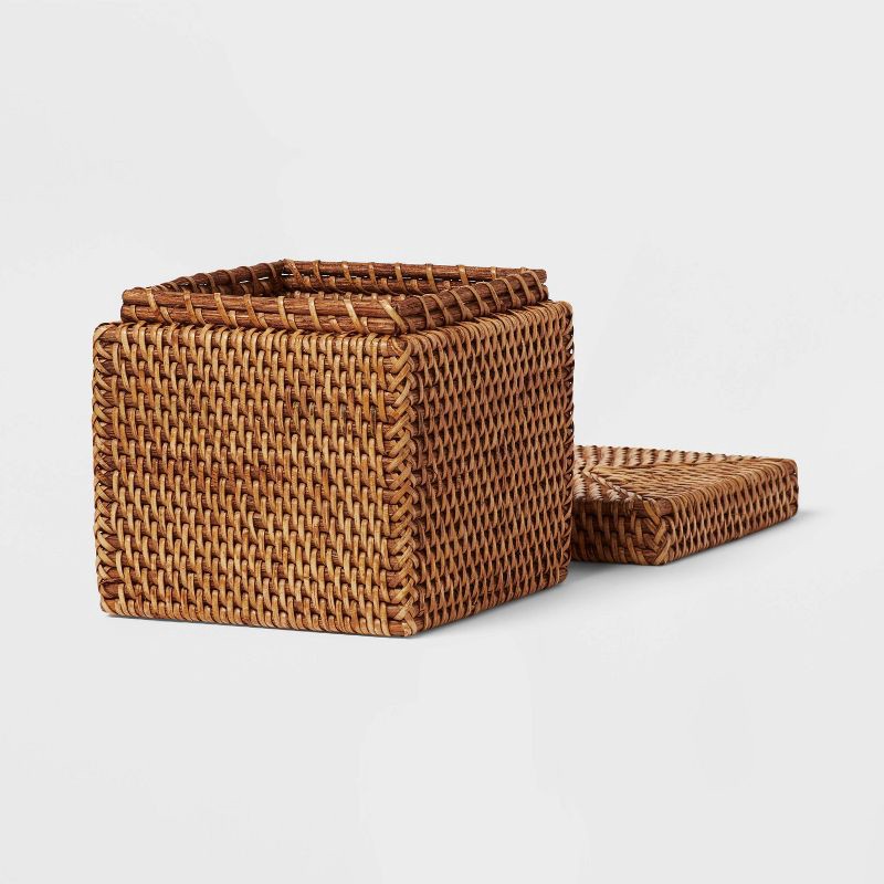slide 3 of 4, Natural Woven Tank Storage - Threshold™: Rattan Bath Caddy for Shower Organization, Beige Bathroom Accessory, 1 ct