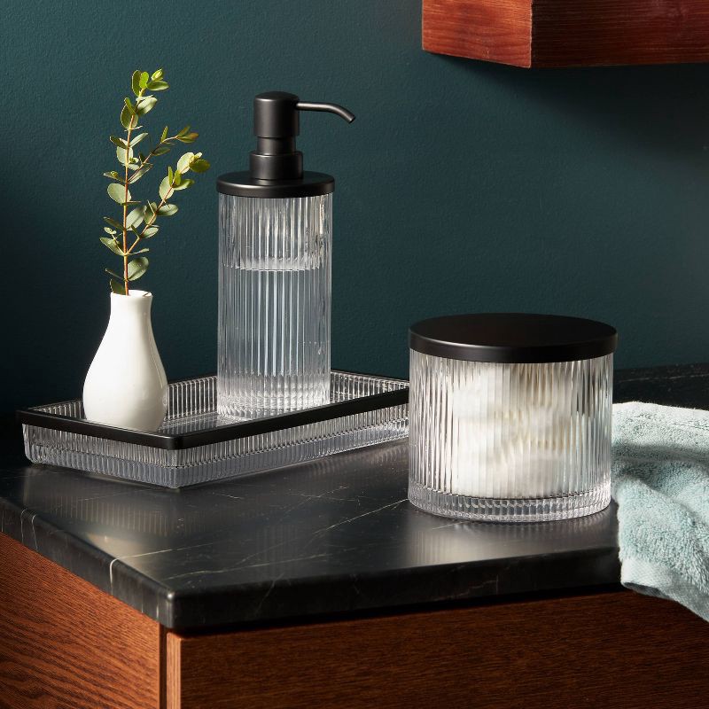 slide 2 of 5, Ribbed Glass Canister Black - Threshold™: Metal Lid, Clear Bathroom Jar, Easy to Clean, 1 ct