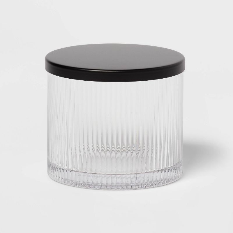 slide 3 of 5, Ribbed Glass Canister Black - Threshold™: Metal Lid, Clear Bathroom Jar, Easy to Clean, 1 ct