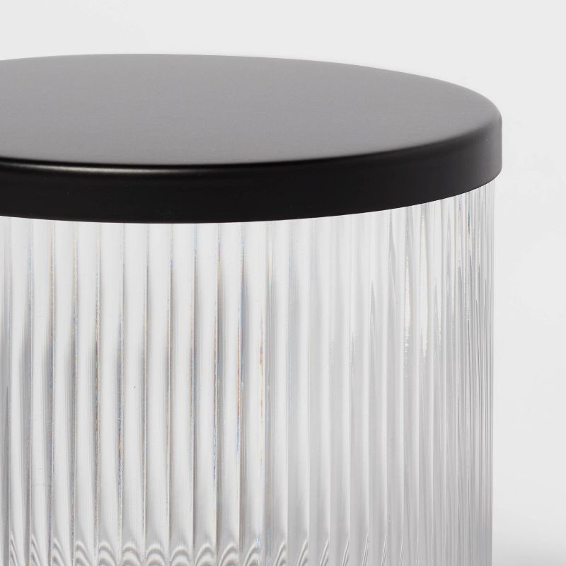 slide 4 of 5, Ribbed Glass Canister Black - Threshold™: Metal Lid, Clear Bathroom Jar, Easy to Clean, 1 ct