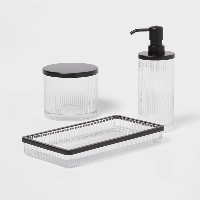 slide 5 of 5, Ribbed Glass Canister Black - Threshold™: Metal Lid, Clear Bathroom Jar, Easy to Clean, 1 ct