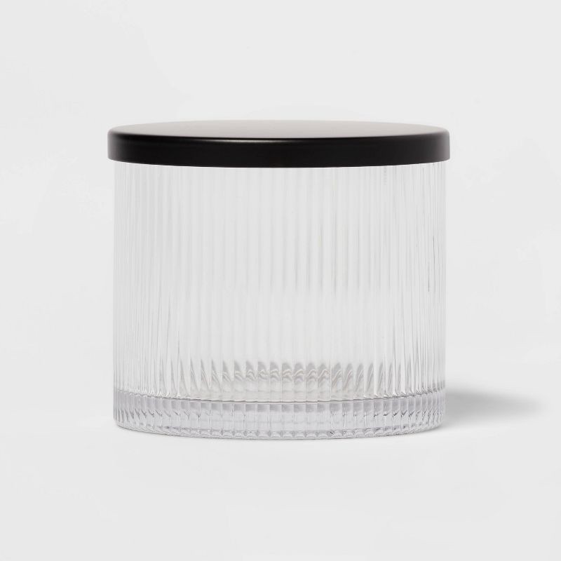 slide 1 of 5, Ribbed Glass Canister Black - Threshold™: Metal Lid, Clear Bathroom Jar, Easy to Clean, 1 ct