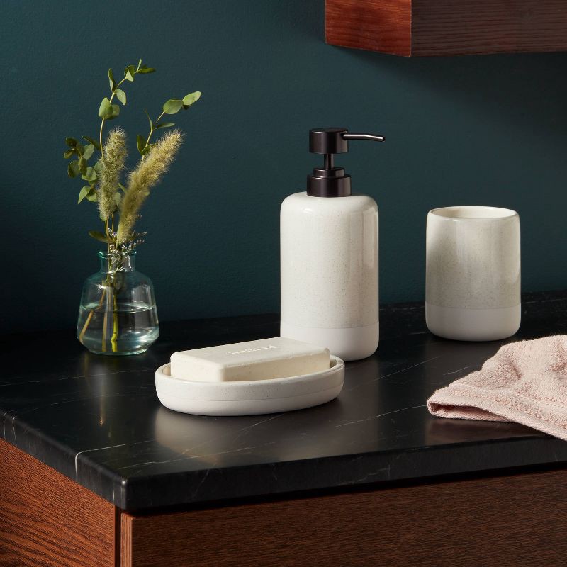 slide 2 of 6, 3pc Modern Coordinate Bath Bundle Set - Threshold™: Ceramic Accessories, Tumbler, Spot Clean, 3 ct