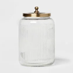 Large Bath Glass Canister Brass - Threshold™: Elegant Storage Solution for Bathroom Essentials, 57.4oz Capacity