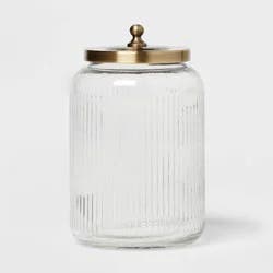 Large Bath Glass Canister Brass - Threshold™: Elegant Storage Solution for Bathroom Essentials, 57.4oz Capacity
