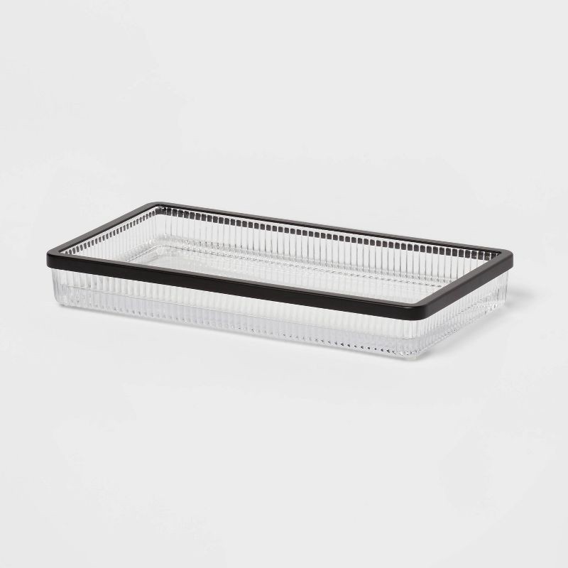 slide 3 of 5, Ribbed Glass Tray Black - Threshold™: Metal & Glass Vanity Organizer, Easy to Clean, 1 ct