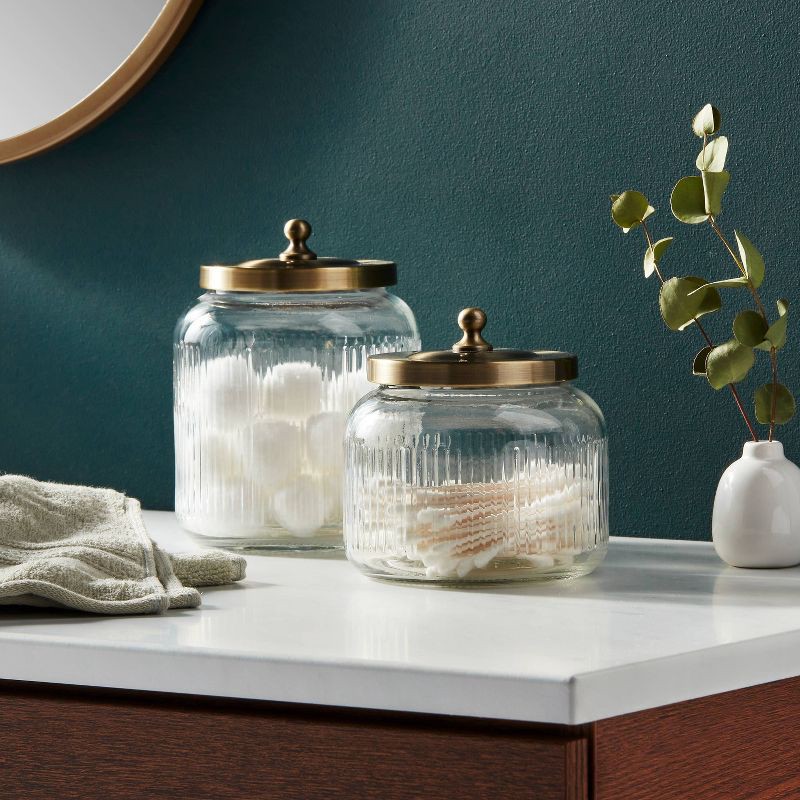 slide 2 of 4, Small Glass Bath Canister Brass - Threshold™: Elegant Storage Container with Lid for Bathroom Organization, 1 ct