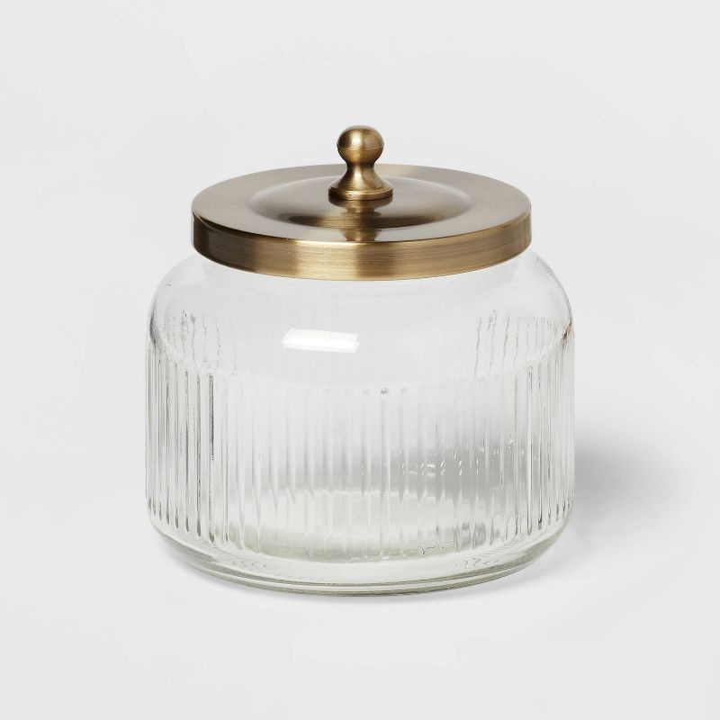 slide 3 of 4, Small Glass Bath Canister Brass - Threshold™: Elegant Storage Container with Lid for Bathroom Organization, 1 ct