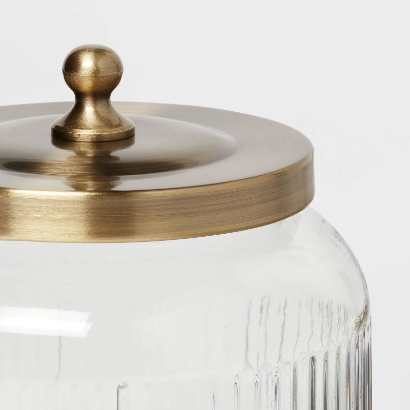 slide 4 of 4, Small Glass Bath Canister Brass - Threshold™: Elegant Storage Container with Lid for Bathroom Organization, 1 ct