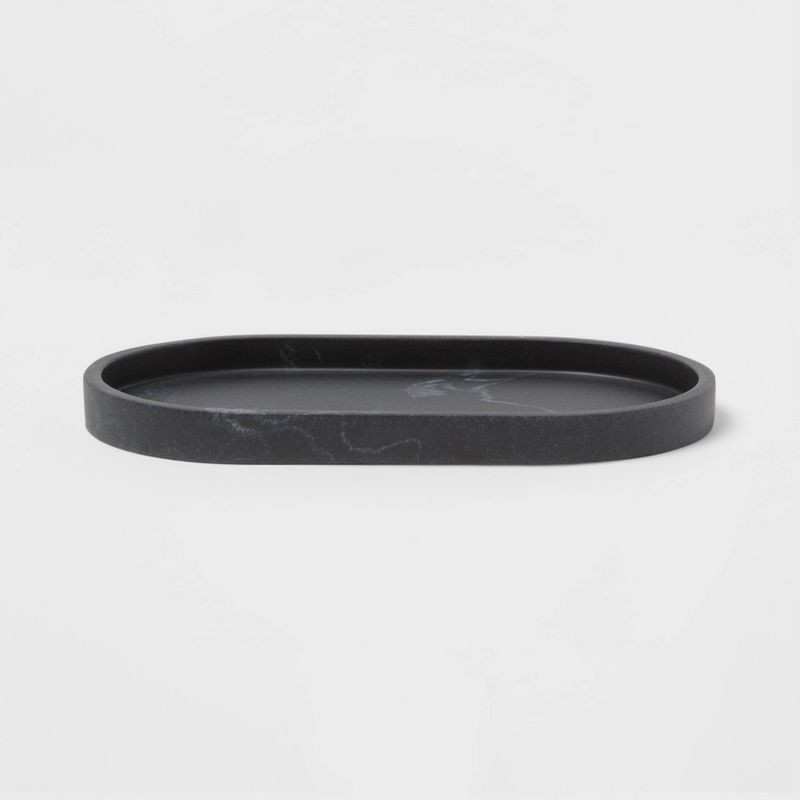 slide 1 of 5, Marble Bath Tray Black - Threshold™: Resin Vanity Accessory, Spot Clean, 9.49" Depth, 1 ct