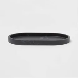 Marble Bath Tray Black - Threshold™: Resin Vanity Accessory, Spot Clean, 9.49" Depth