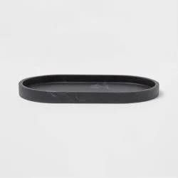 Marble Bath Tray Black - Threshold™: Resin Vanity Accessory, Spot Clean, 9.49" Depth