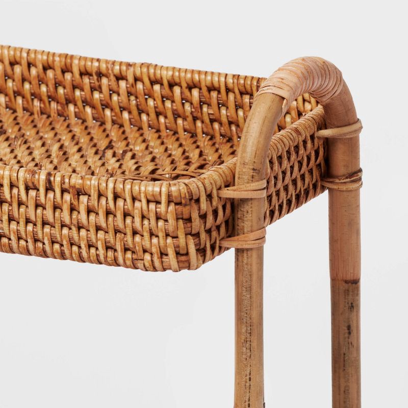 slide 4 of 4, Natural Woven Tiered Vanity Bathroom Tray - Threshold™: Rattan Countertop Storage Accessory, Spot Clean, 1 ct