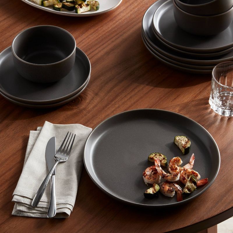 slide 2 of 5, 12pc Stoneware Tilley Dinnerware Set Bronze - Threshold™: Microwave & Dishwasher Safe, Service for 4, Solid Pattern, 12 ct