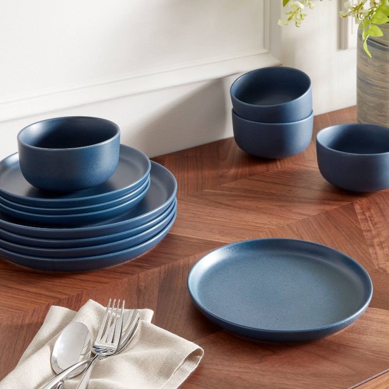 12pc Stoneware Tilley Dinnerware Set Blue - Threshold™: Solid Dish