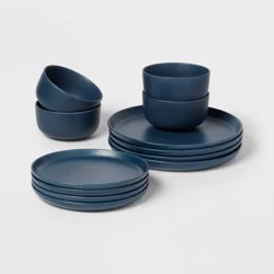 12pc Stoneware Tilley Dinnerware Set Blue - Threshold™: Solid Dish