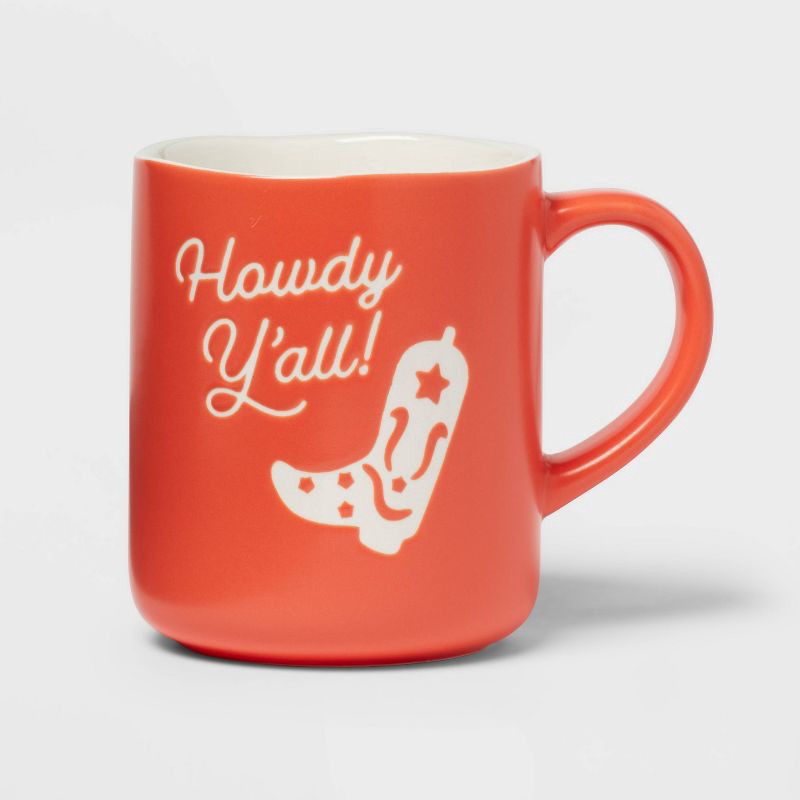 slide 1 of 3, 16oz Stoneware 'Howdy Y'all!' Mug Red - Opalhouse™: Coffee Mugs, Microwave & Dishwasher Safe, Hot/Cold Beverages, 16 oz