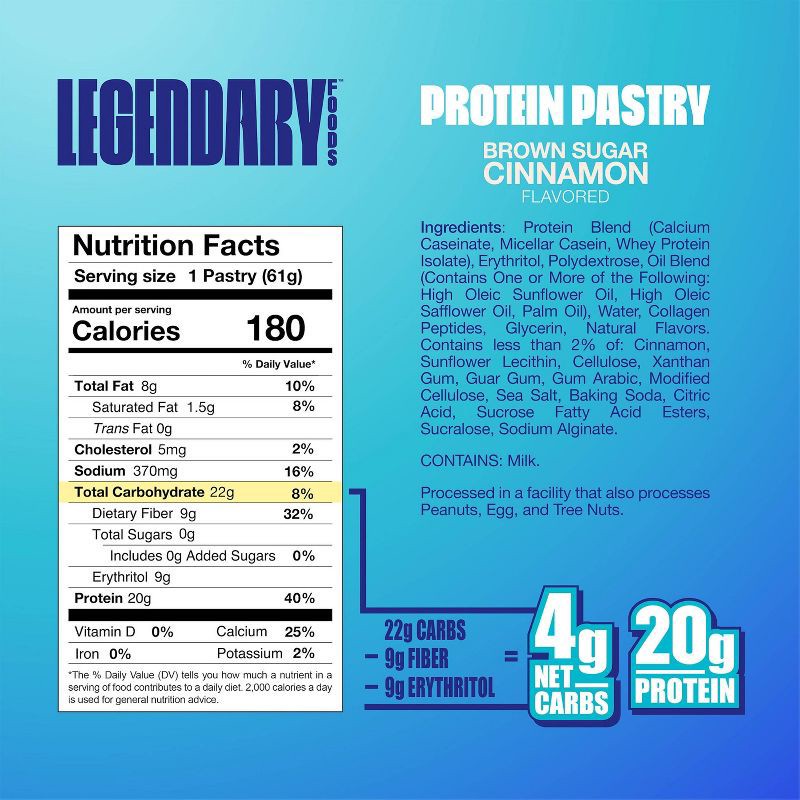 slide 5 of 6, Legendary Foods Gluten Free and Keto Friendly Protein Pastry - Brown Sugar Cinnamon - 8.6oz/4ct, 8.6 oz, 4 ct