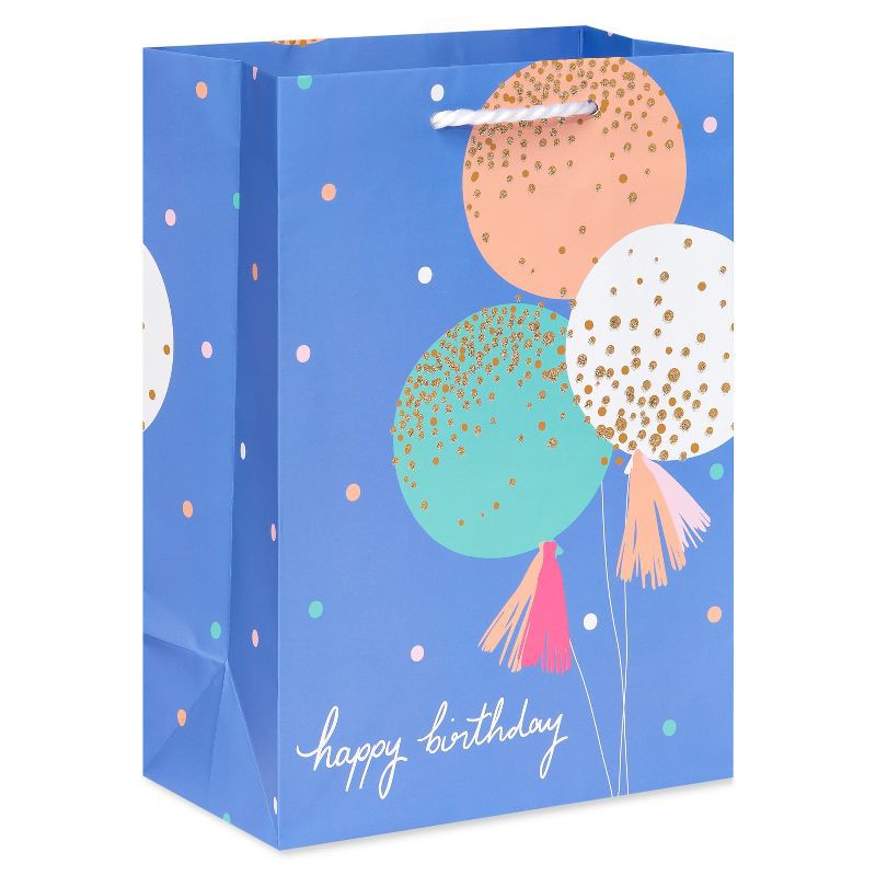 slide 1 of 4, American Greetings Medium Blue Birthday Gift Bag Balloons, 1 ct