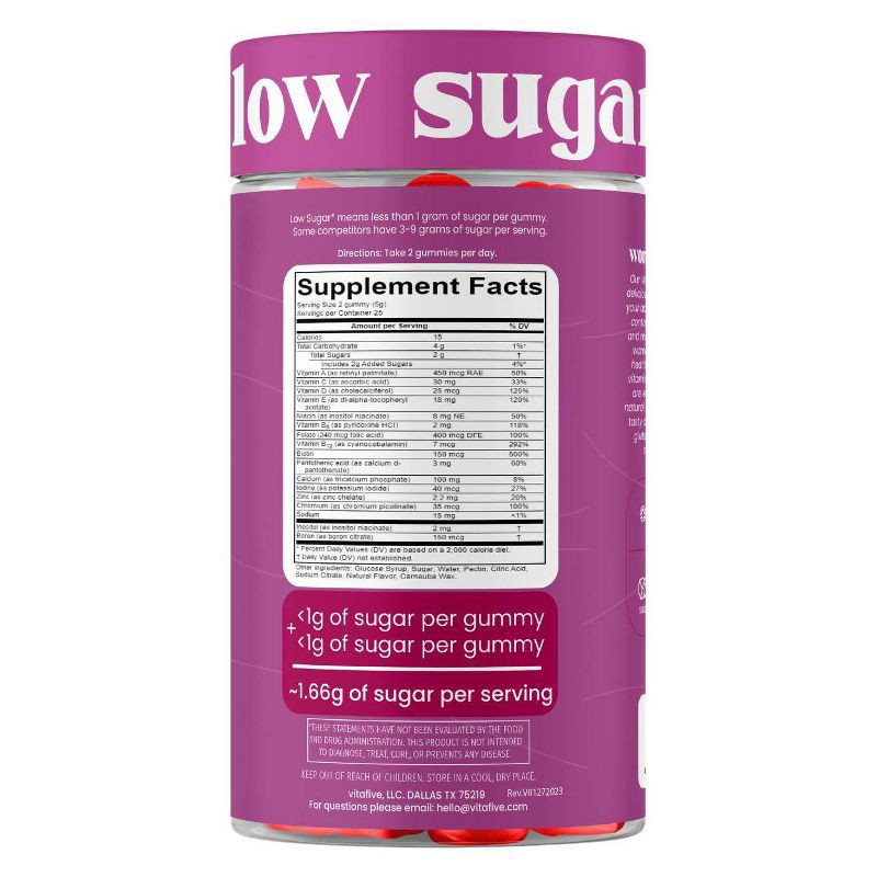 slide 2 of 3, vitafive Low Sugar Women's Vegan Multivitamins - 50ct, 50 ct