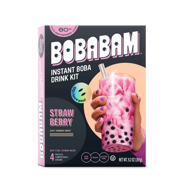 slide 1 of 4, Boba Bam BOBABAM Frozen Instant Boba Pack Strawberry - 9.2oz/4pk, 4 ct; 9.2 oz