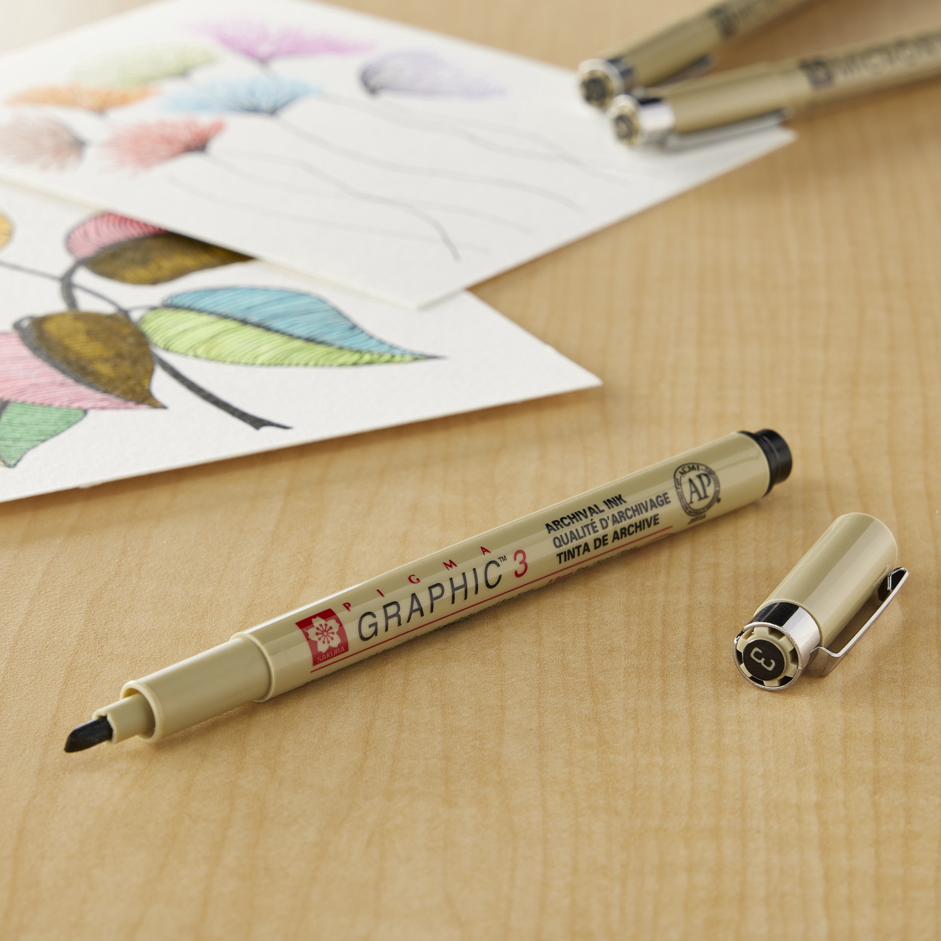 slide 2 of 2, Sakura Pigma Graphic 3mm Black Pen, 3 mm