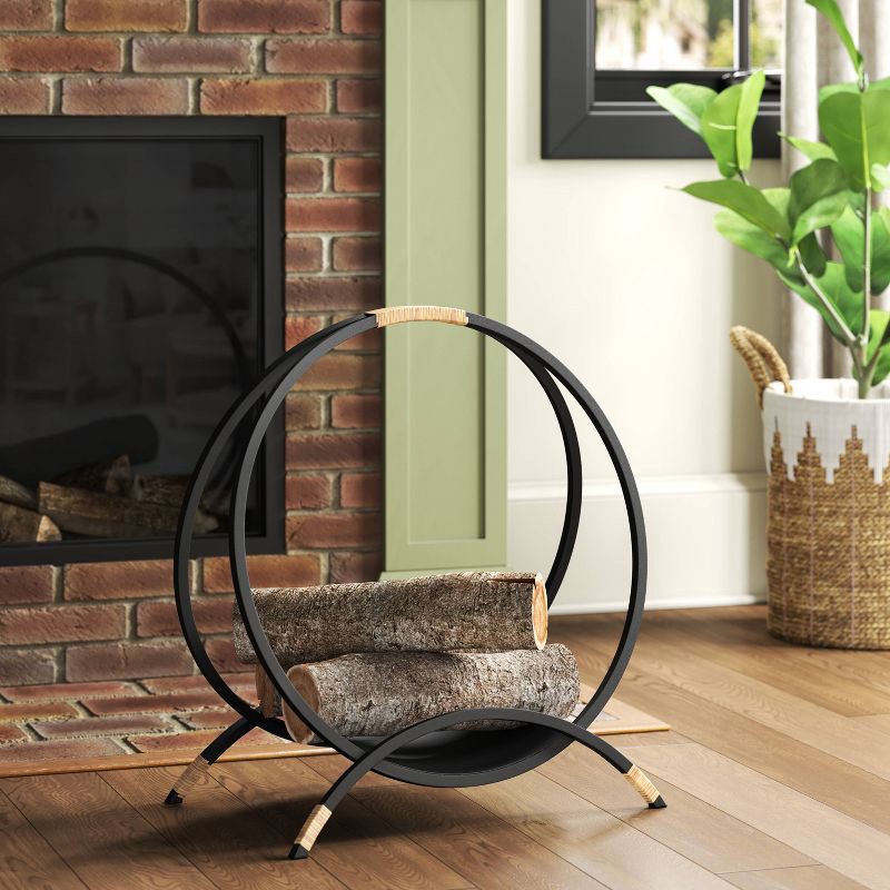 slide 2 of 4, Round Metal Log Holder Black - Threshold, 1 ct